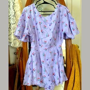 Light Purple, Flowered Romper with Open Back